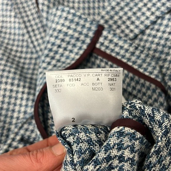 Canali Houndstooth Shacket Blue Sport Coat Blazer Linen Cotton Wool IT 50 US 40 - Picture 13 of 13